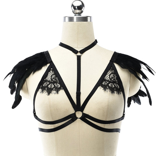 Submissive Sexy Bra Chubby Bondage Harness Lingerie Feather Bra