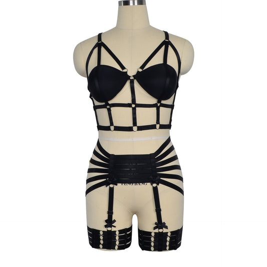 Submissive Sexy Crotchless Lingerie Set Nasty Sexy Harness Lingerie Revealing Bra Panties