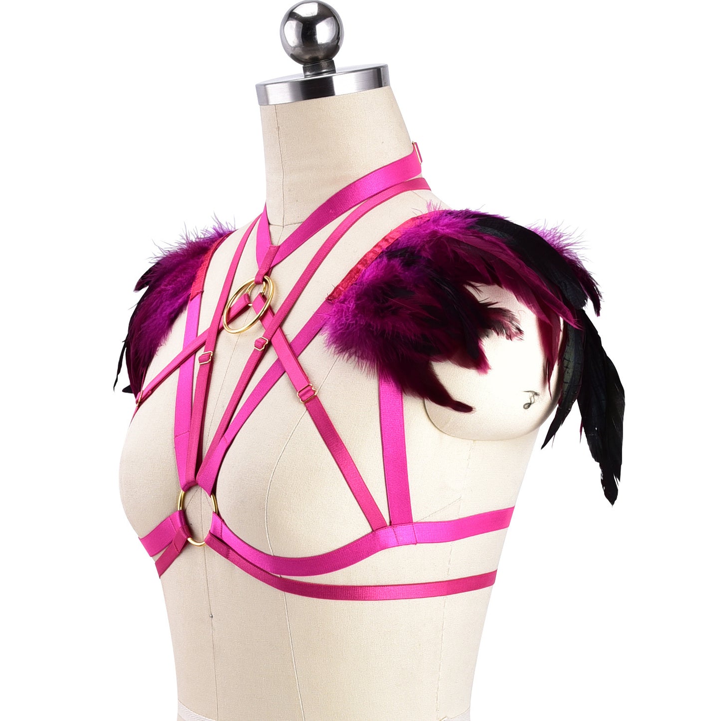 Submissive Sexy No Bra Chubby Body Harness Lingerie Feather Bra