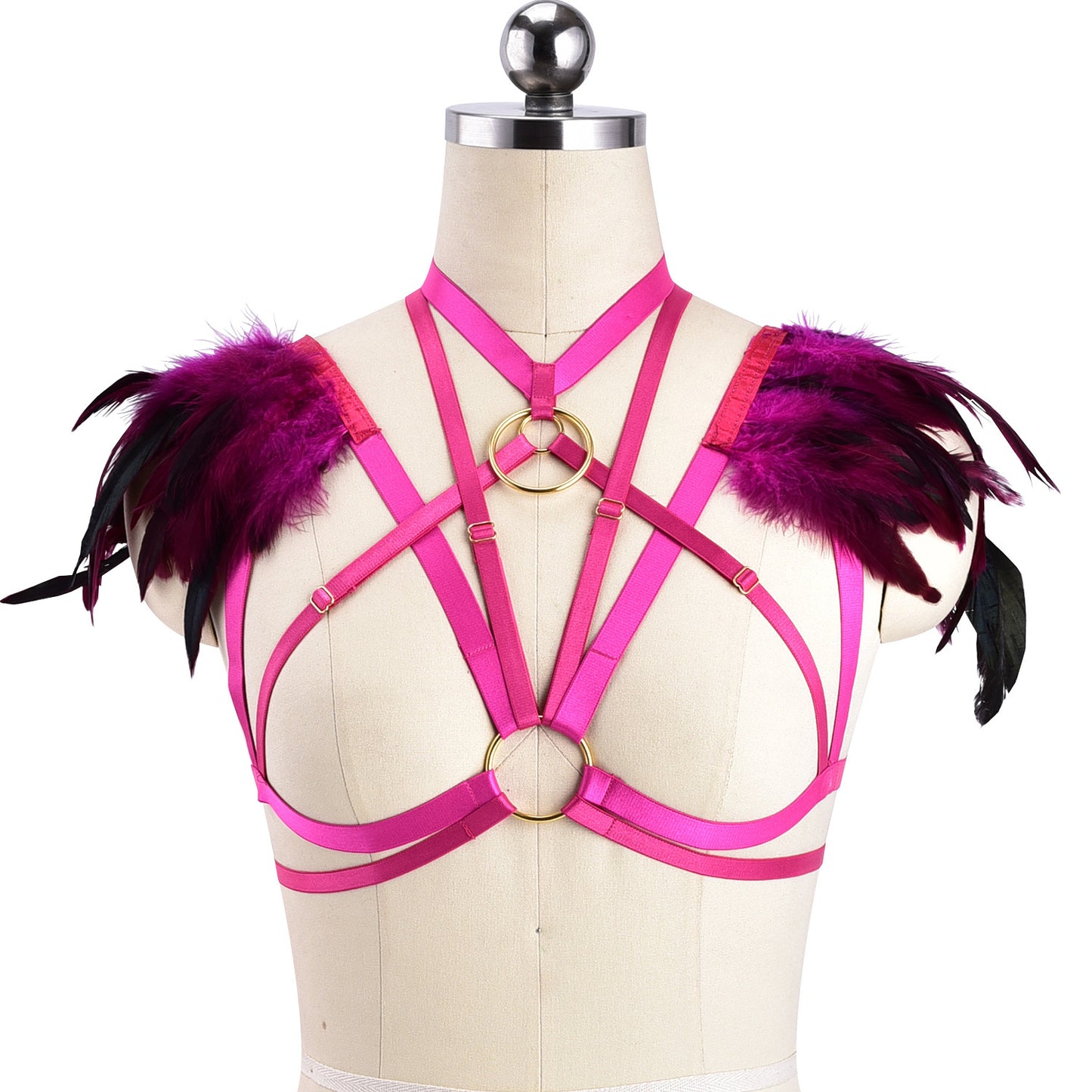 Submissive Sexy No Bra Chubby Body Harness Lingerie Feather Bra