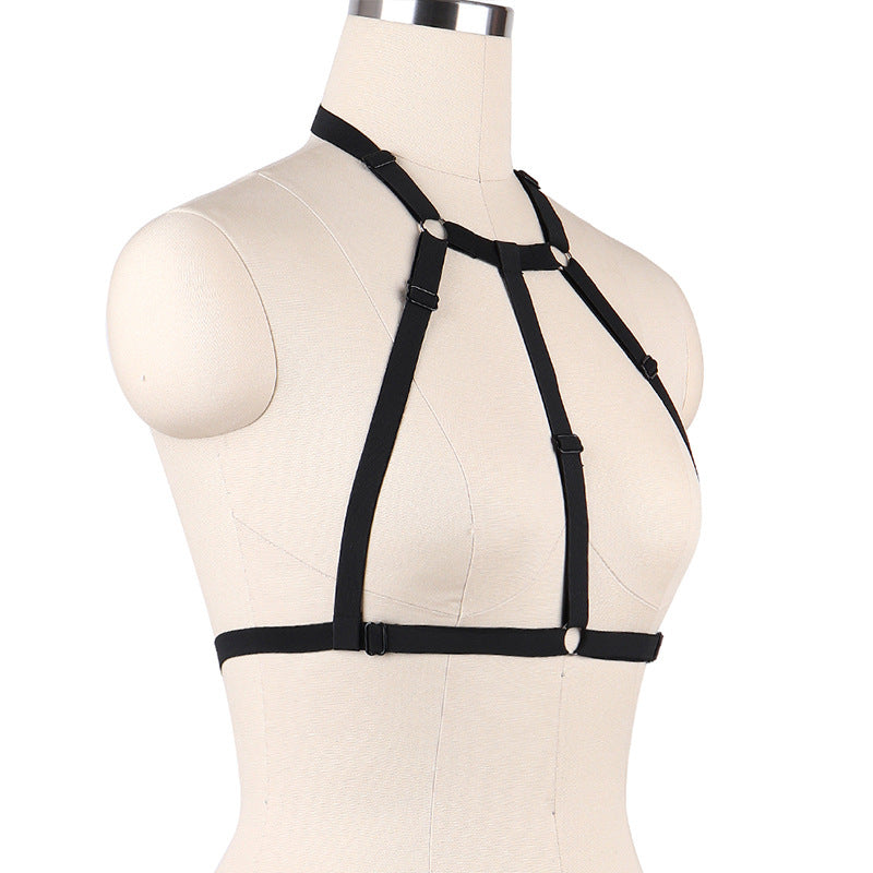 White Bra for Sexy Strapy Black Body Harness Lingerie