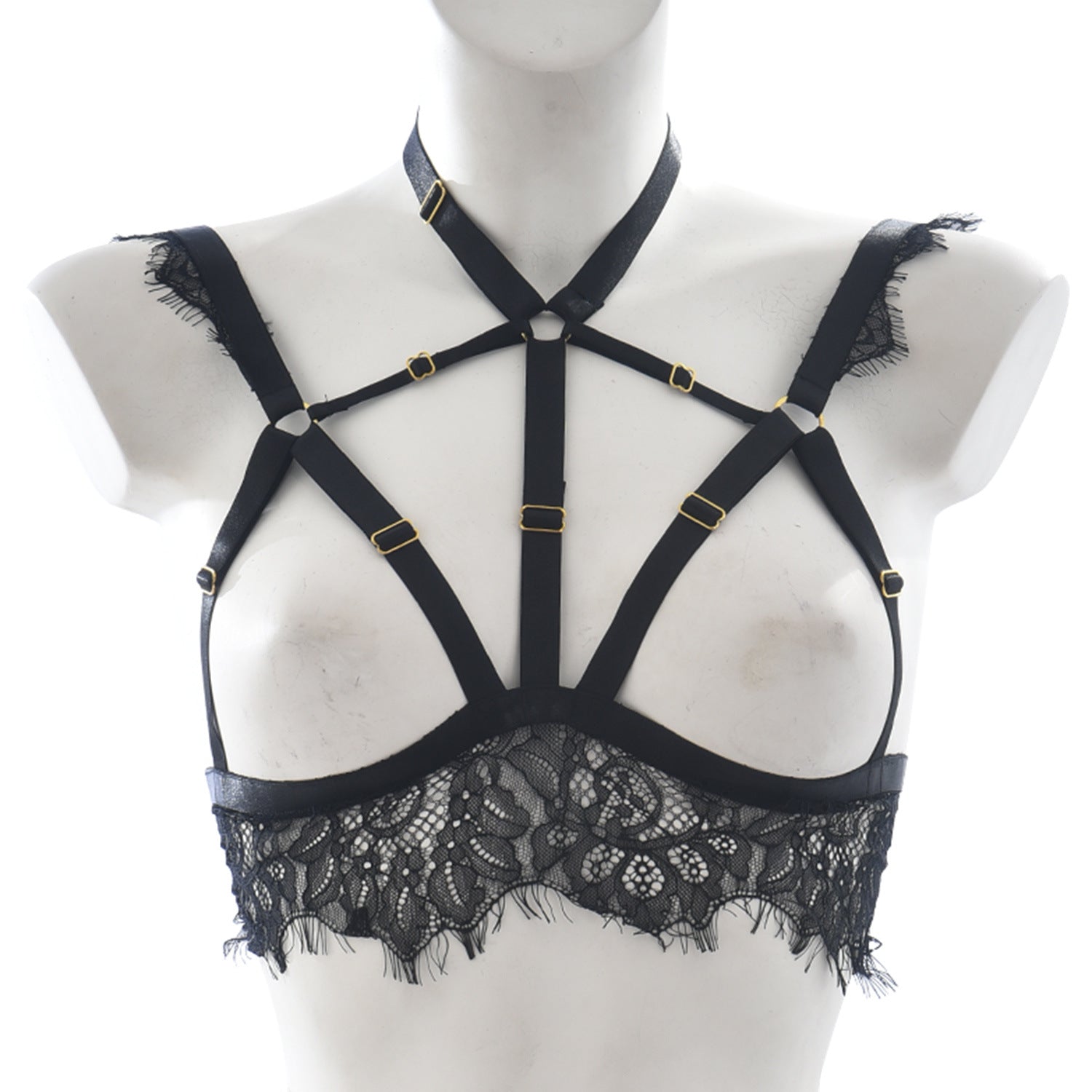 White Bra for Sexy Strapy Black Body Harness Lingerie