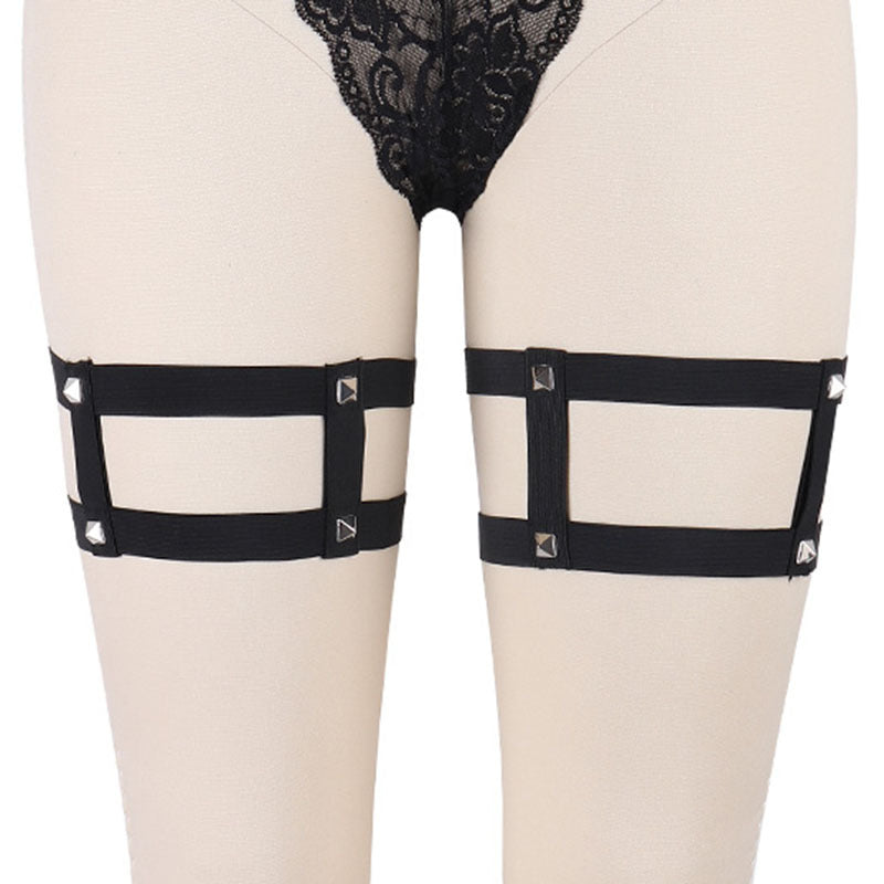 White Garter Leg Extreme Black Body Harness Lingerie