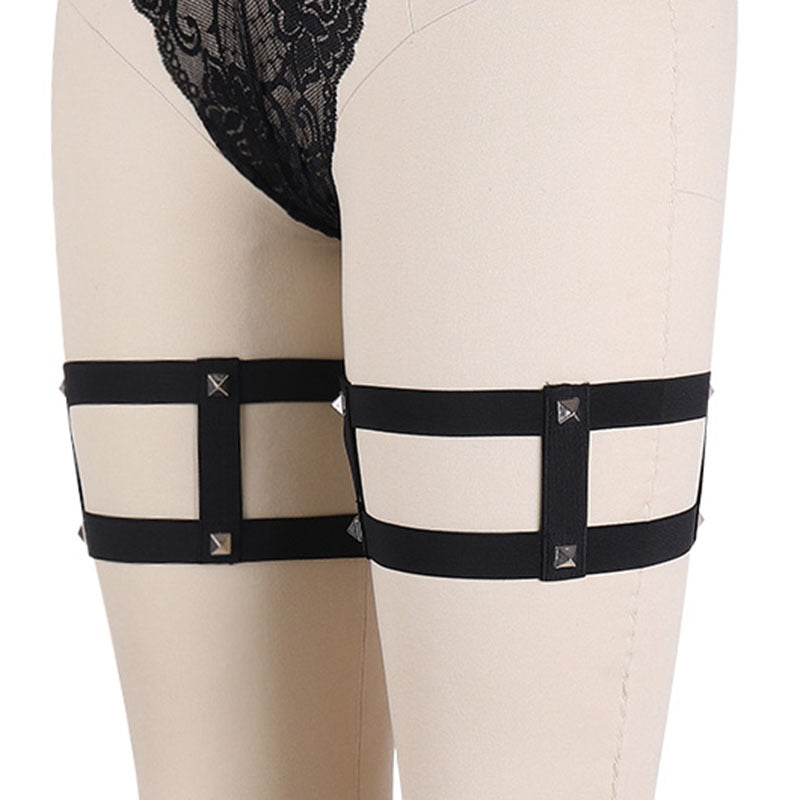 White Garter Leg Extreme Black Body Harness Lingerie