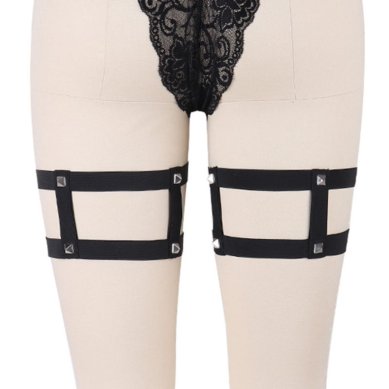 White Garter Leg Extreme Black Body Harness Lingerie