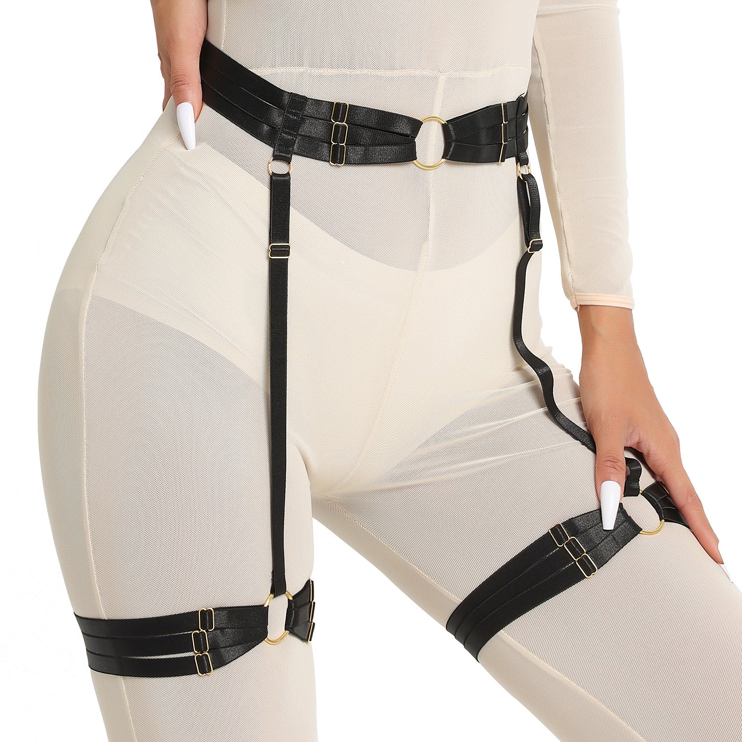 White Lingerie With Garter Belt Extreme Black Body Harness Lingerie