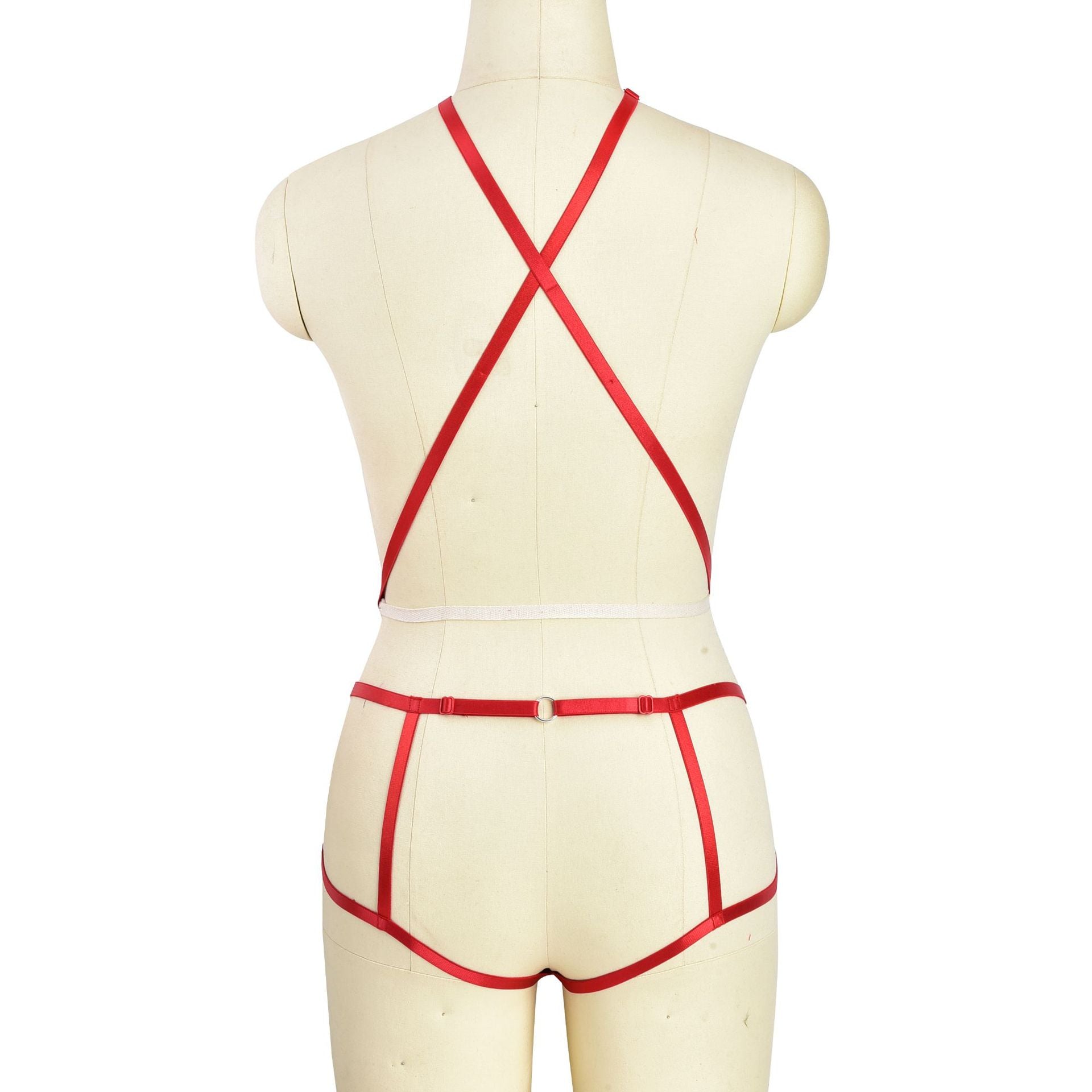 White Red Bodysuit Red Black Body Harness Lingerie Sexy Teddy