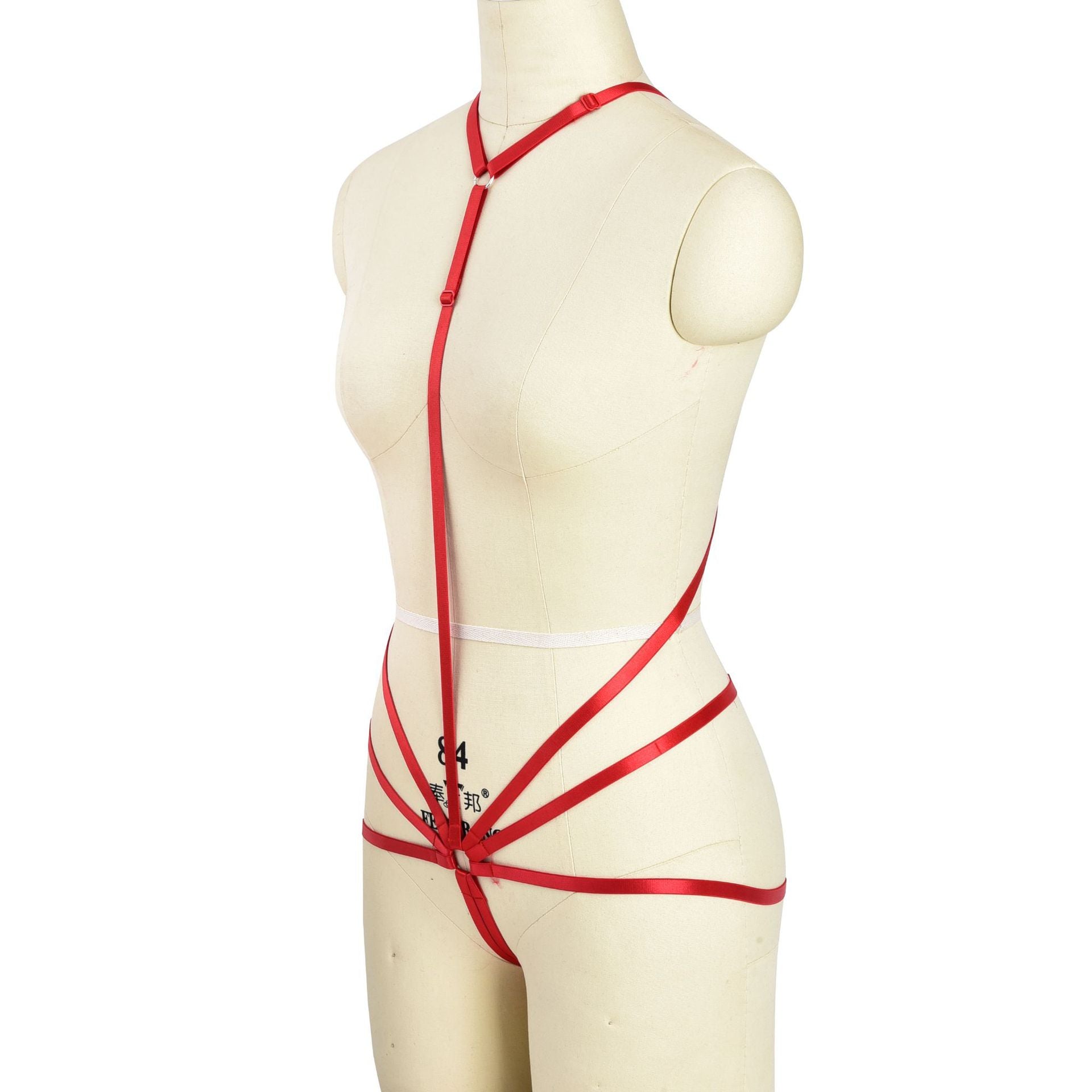 White Red Bodysuit Red Black Body Harness Lingerie Sexy Teddy