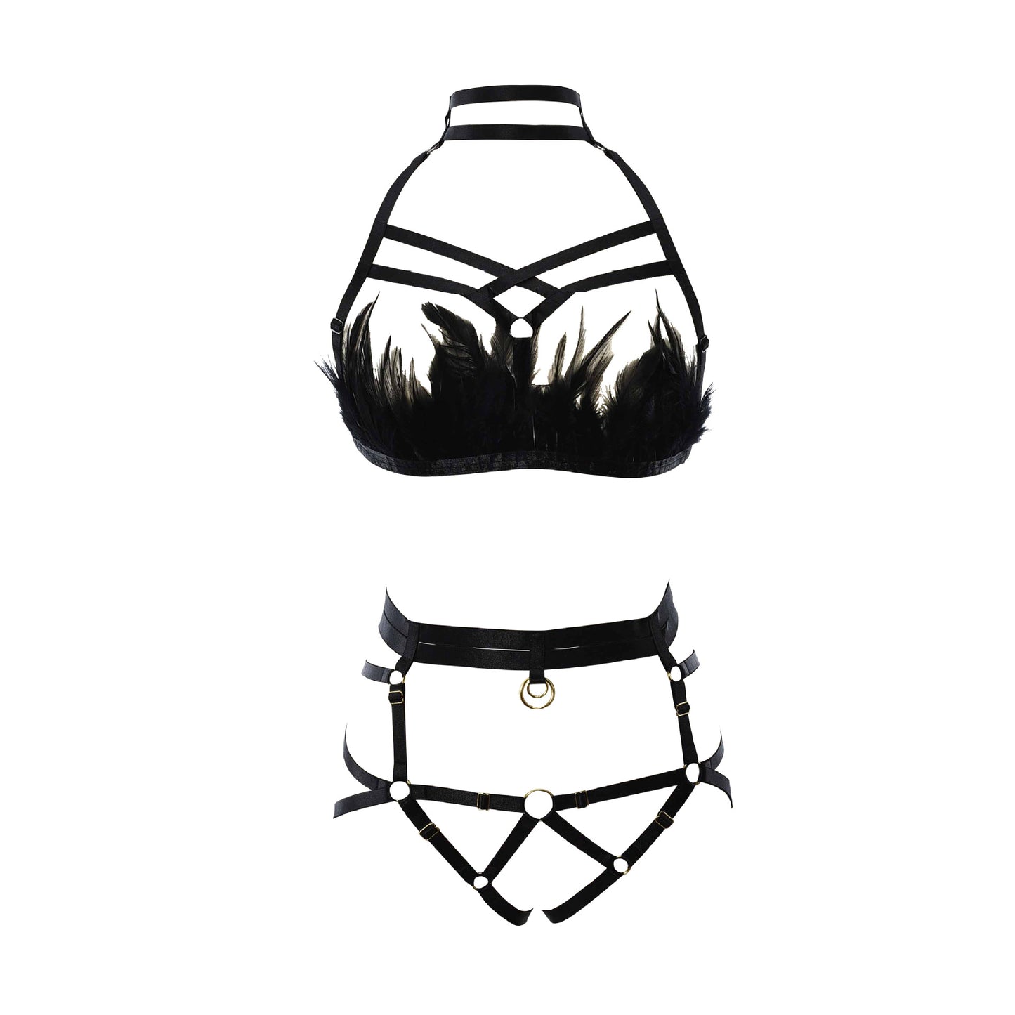 White Sexy Blonde Lingerie Set Sexy Sexy Harness Lingerie Feather Bra Panties