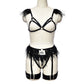 White Sexy Blonde Lingerie Set Wife Black Body Harness Lingerie Feather Bra Panties