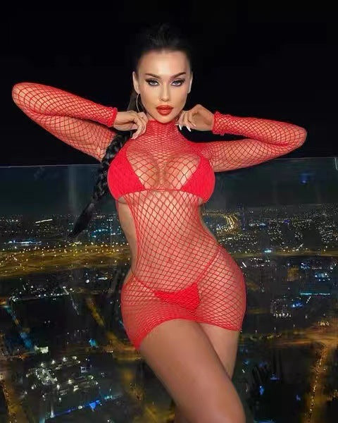 White Sexy Red Dresses Sex See Through Mesh Lingerie sheer