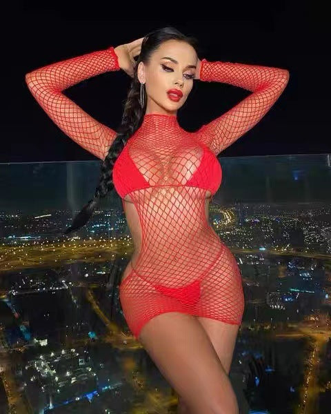 White Sexy Red Dresses Sex See Through Mesh Lingerie sheer