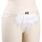 White Women's Crotchless Panties Strapy Strappy Harness Lingerie Feather Thong