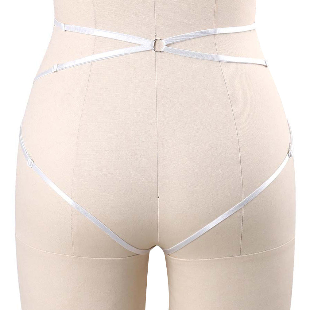 White Women's Crotchless Panties Strapy Strappy Harness Lingerie Feather Thong