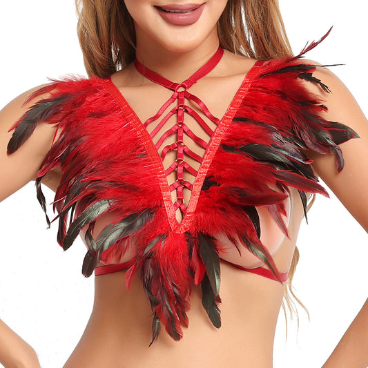 Wife Strappy Bra Naughty Sexy Harness Lingerie Feather Bra