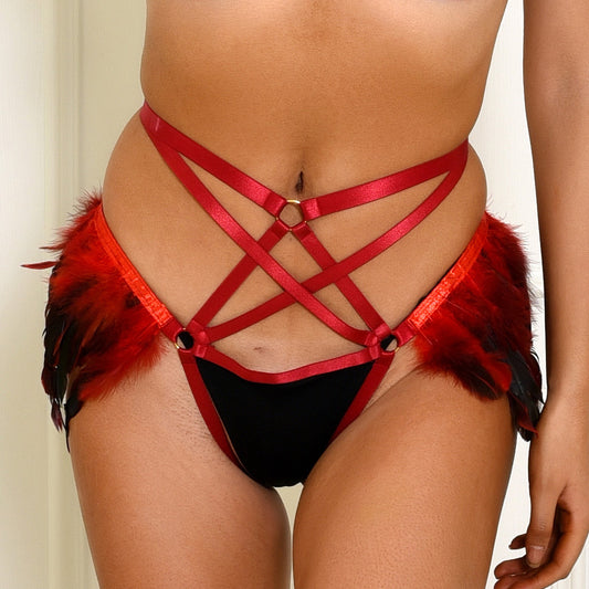 Wife Women Crotchless Panties Naughty Strappy Harness Lingerie Feather Thong