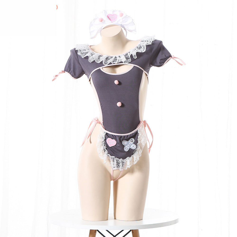 Women Black Bodysuit Extreme Sexy Maid Lingerie Role Playing Costume