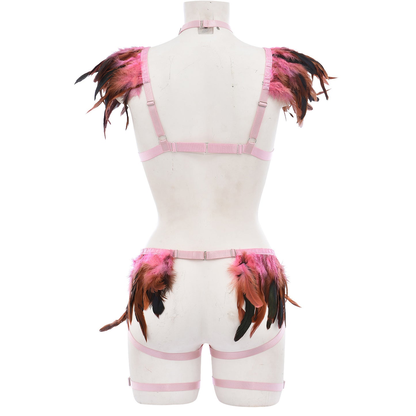 Women  Bodysuit Intimate Bdsm Lingerie Harness Feather Bra Panties