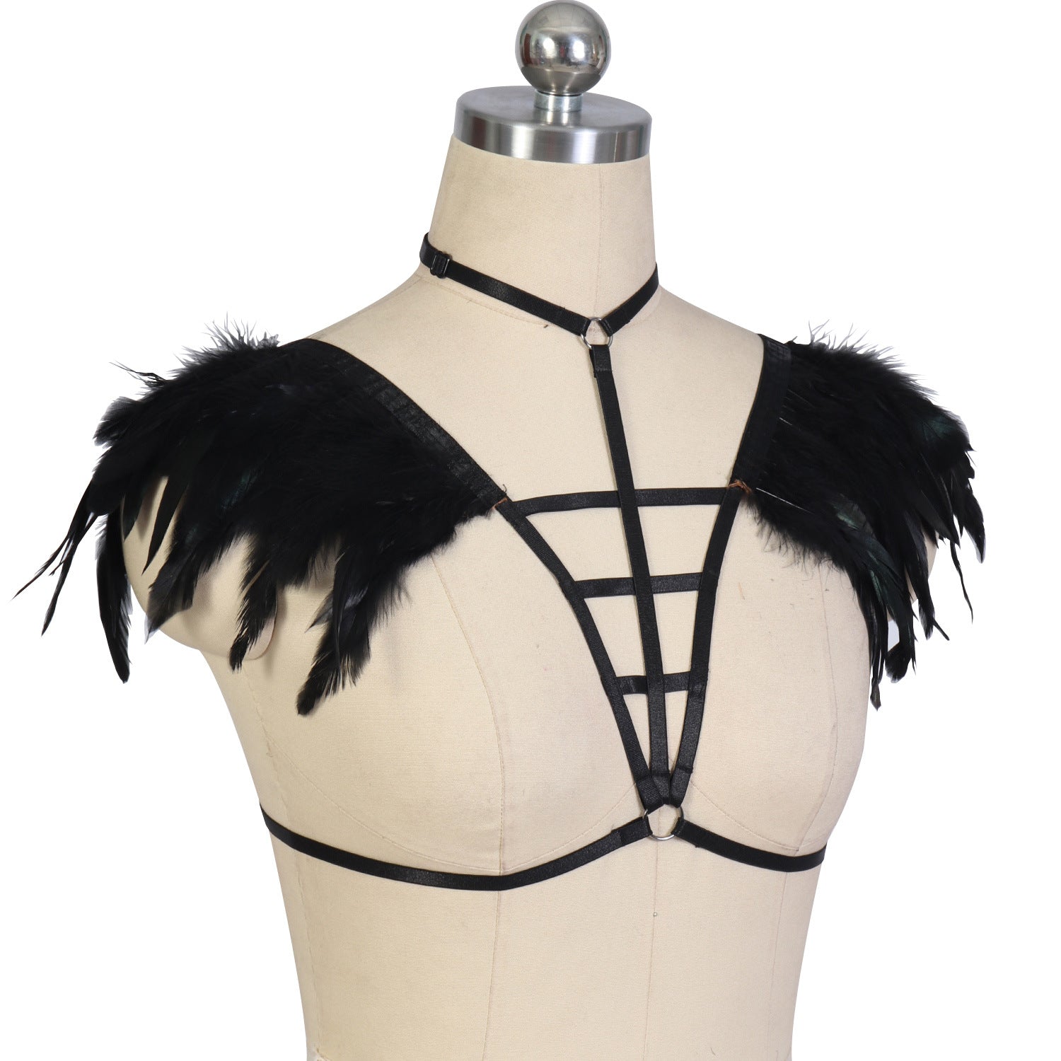 Women  Bra for Sexy Slutty Black Body Harness Lingerie Feather Bra