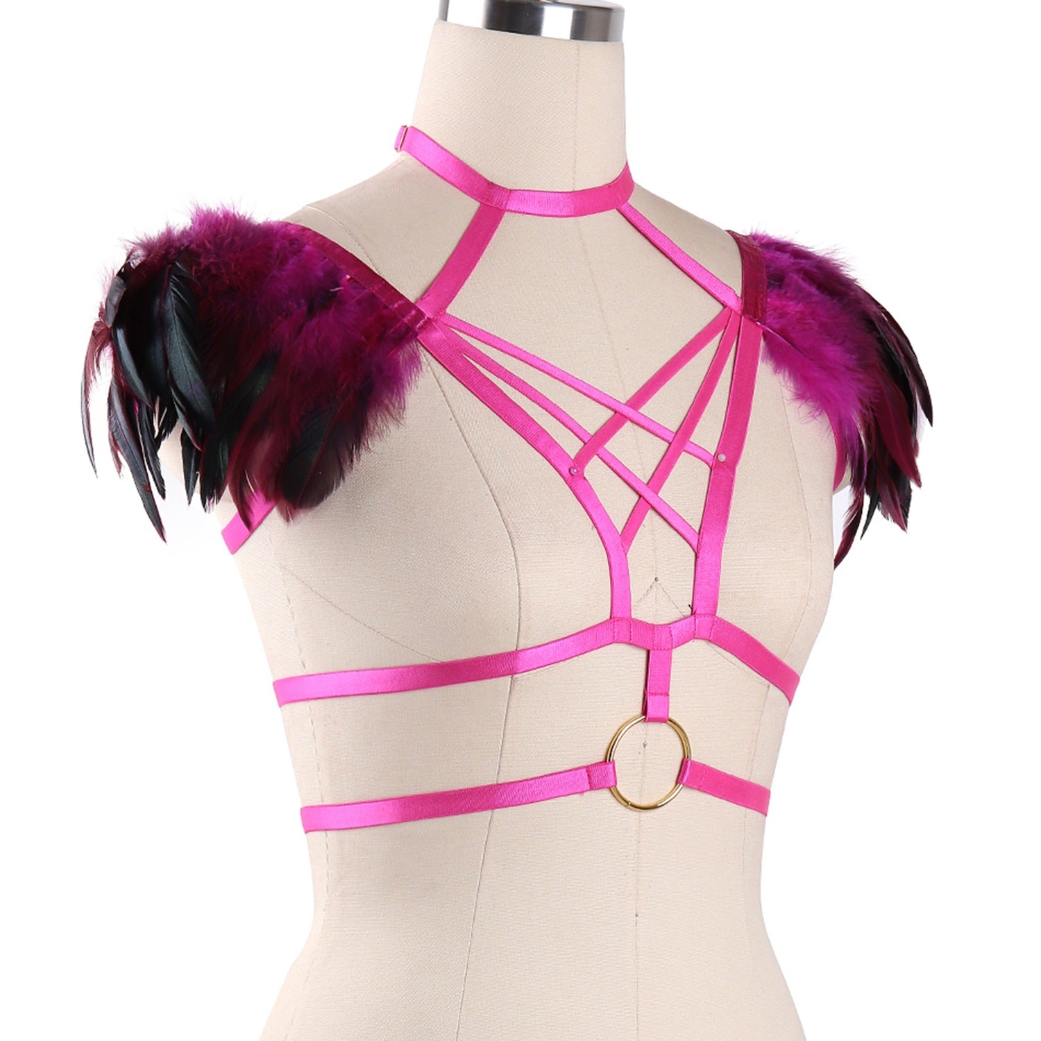 Women  Sexy Bra Slutty Bondage Harness Lingerie Feather Bra