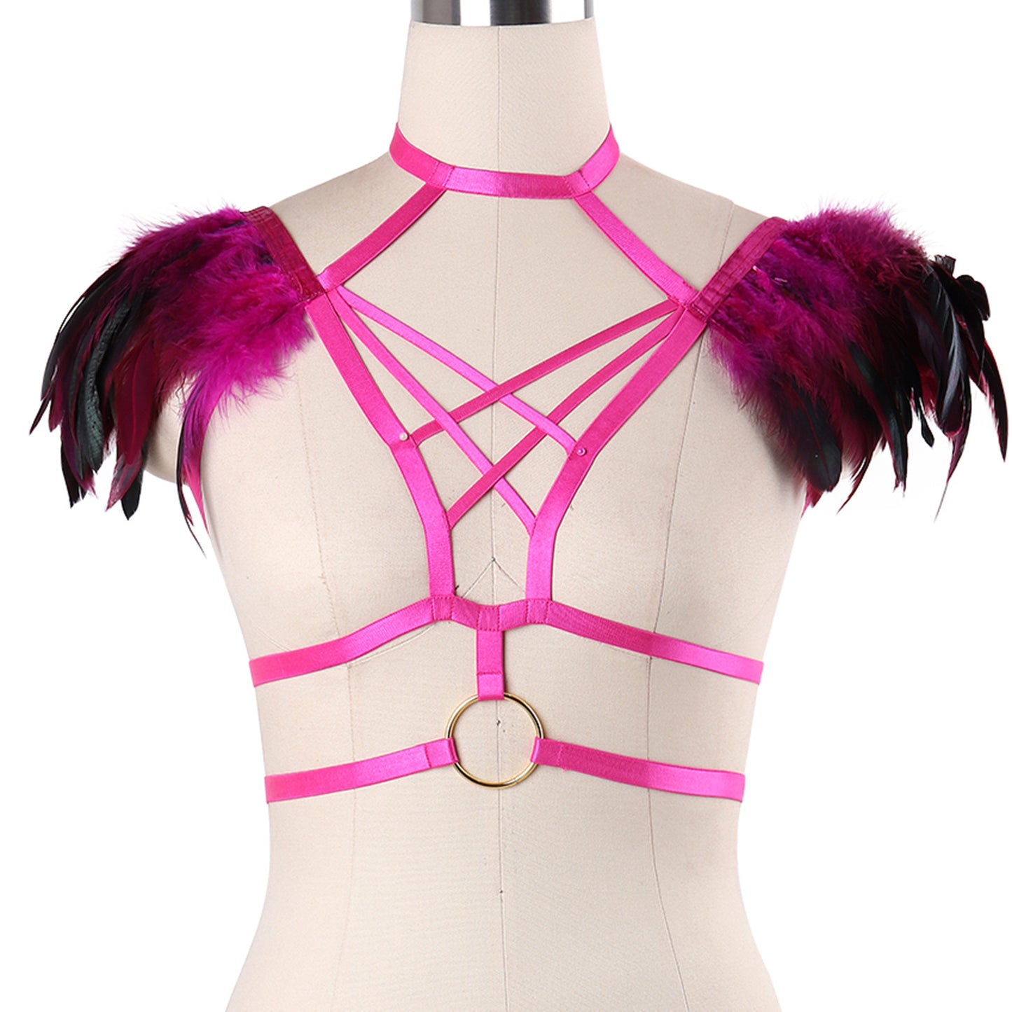 Women  Sexy Bra Slutty Bondage Harness Lingerie Feather Bra