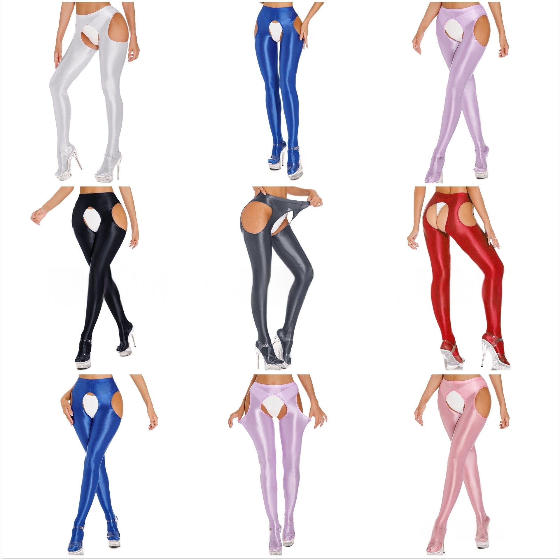 Satin Touch Sexy Crotchless Tights