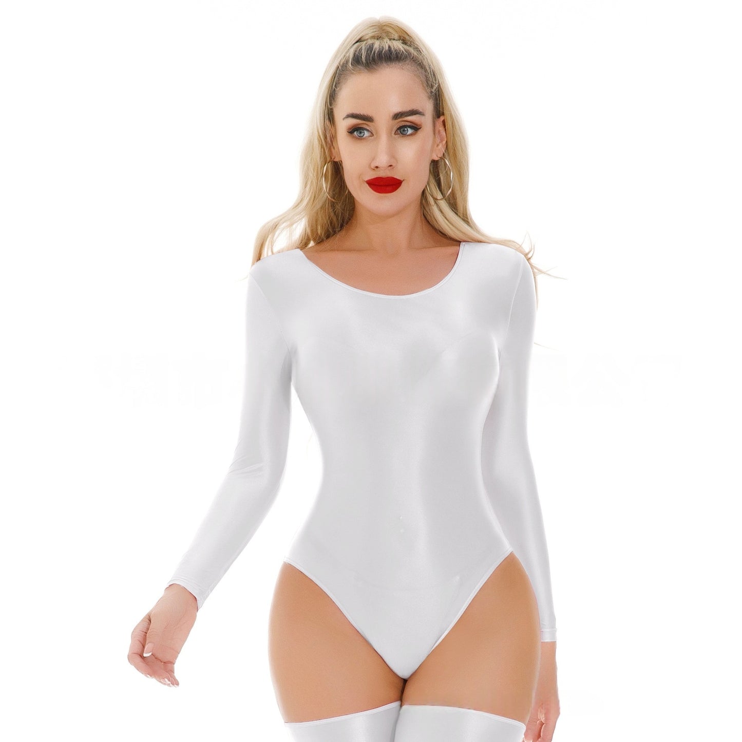 Long-Sleeved Oil Shiny Sexy Bodysuit