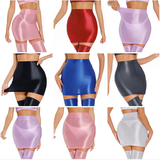 Oil Shiny Sexy Bodycon Skirt Set