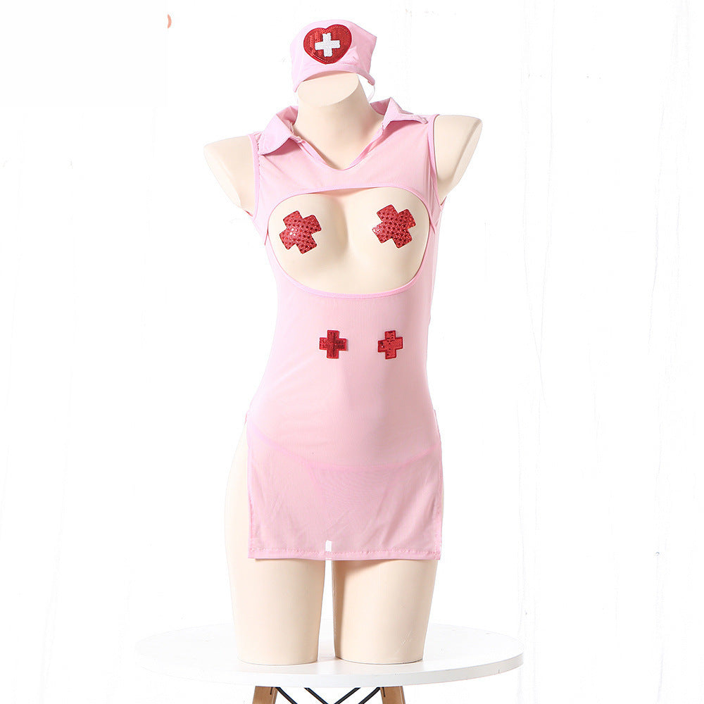 White Sexy Dresses Strapy Sexy Nurse Costume Role Play Lingerie