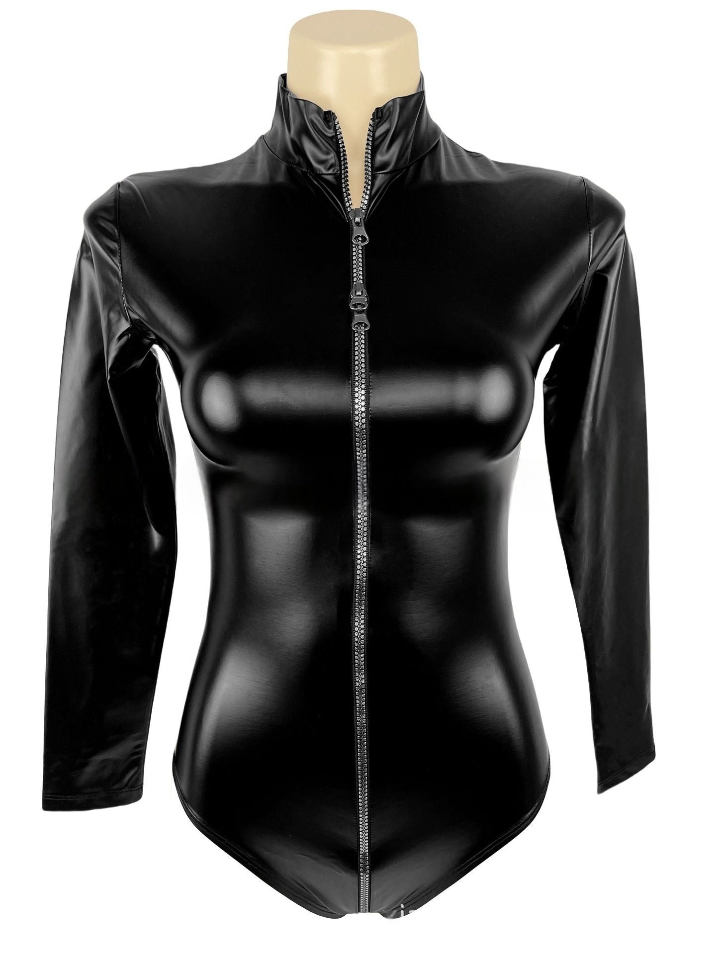 Black Vinyl Zip Bodysuit