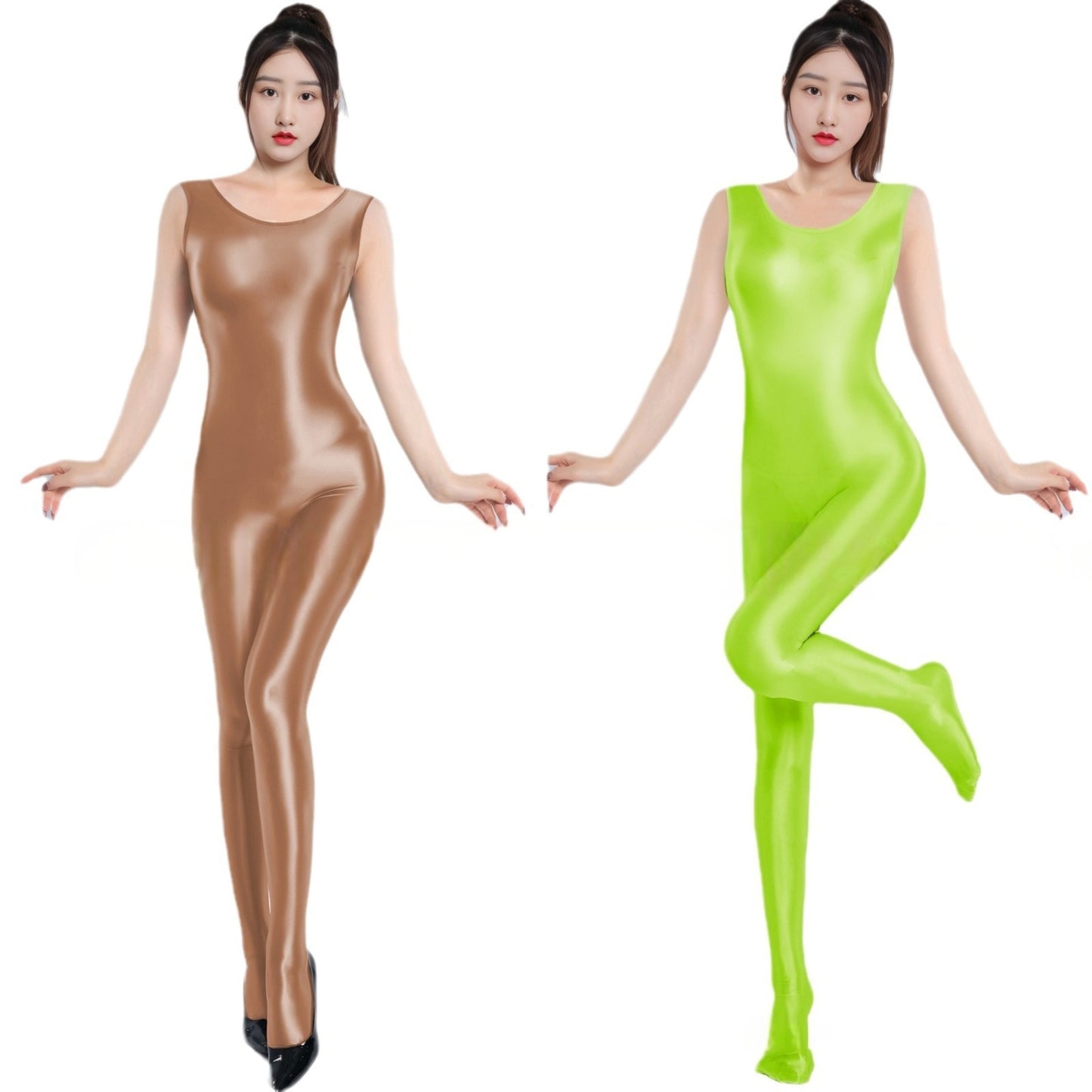 Sleeveless Oil Shiny Bodystocking