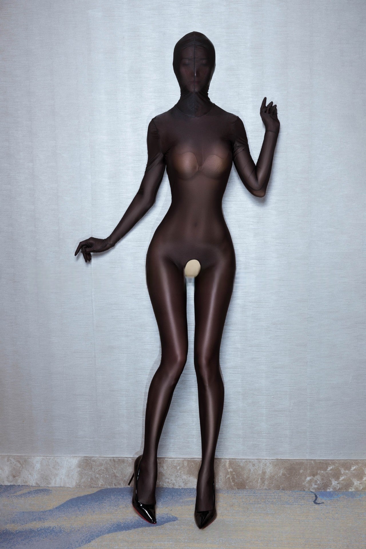 Ultra-Thin Oil Shiny Full Coverage Crotchless Bodystocking