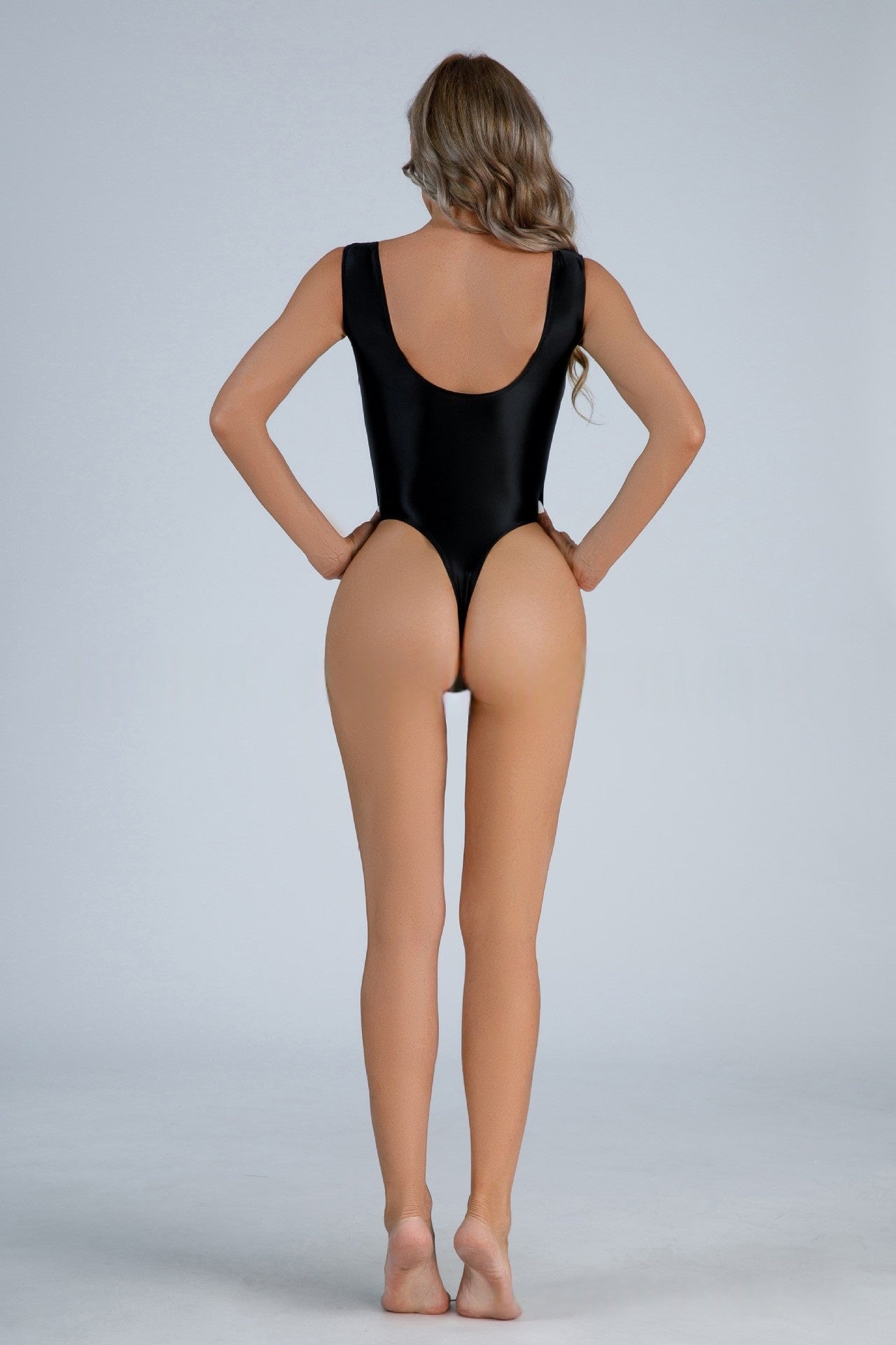 Glossy Sexy Bodysuit With Stockings