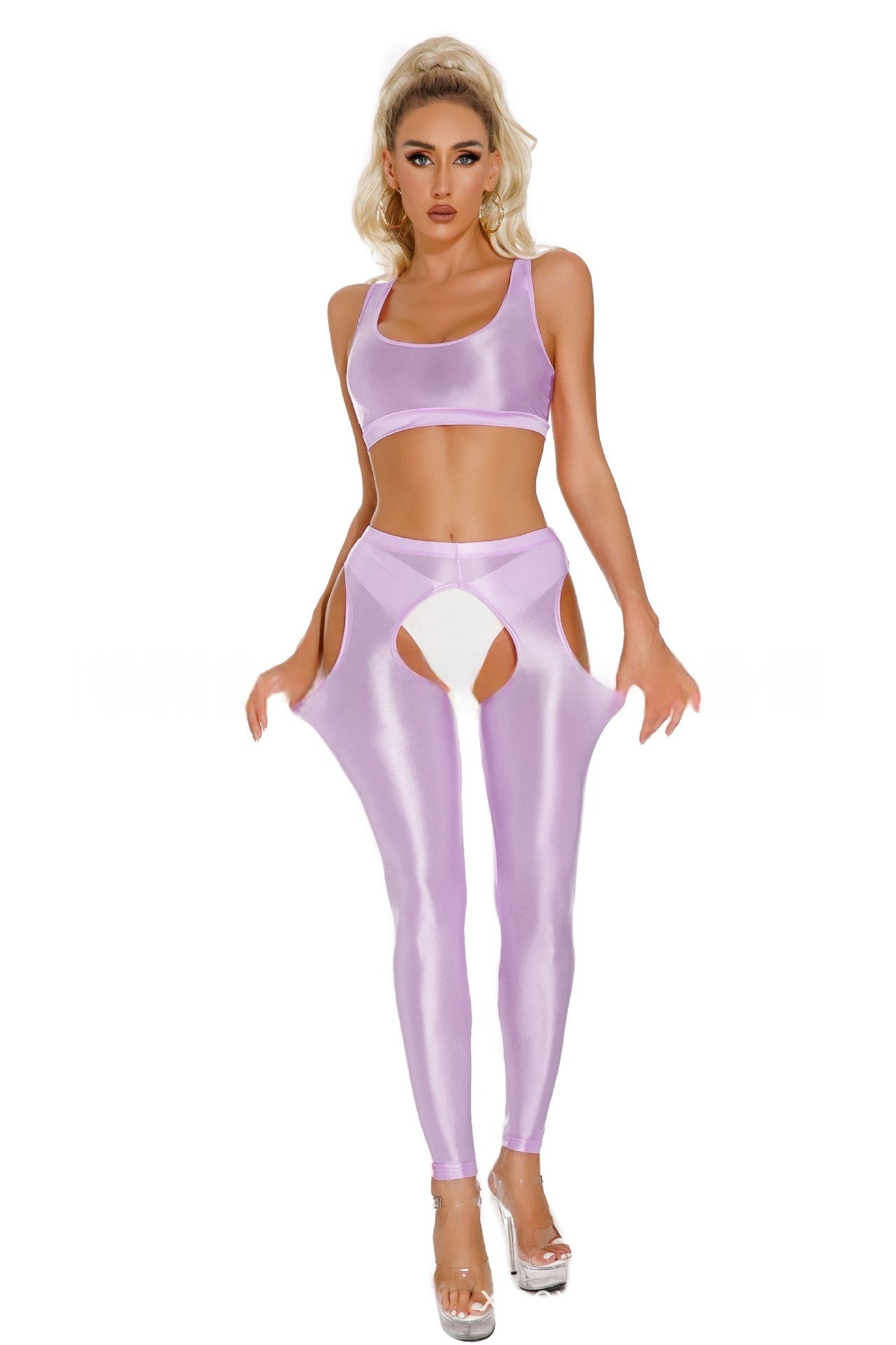 Oil Shiny Sexy Crotchless Leggings