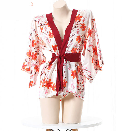 White Sexy Exotic Lingerie Kimono Robe Role Play Costume