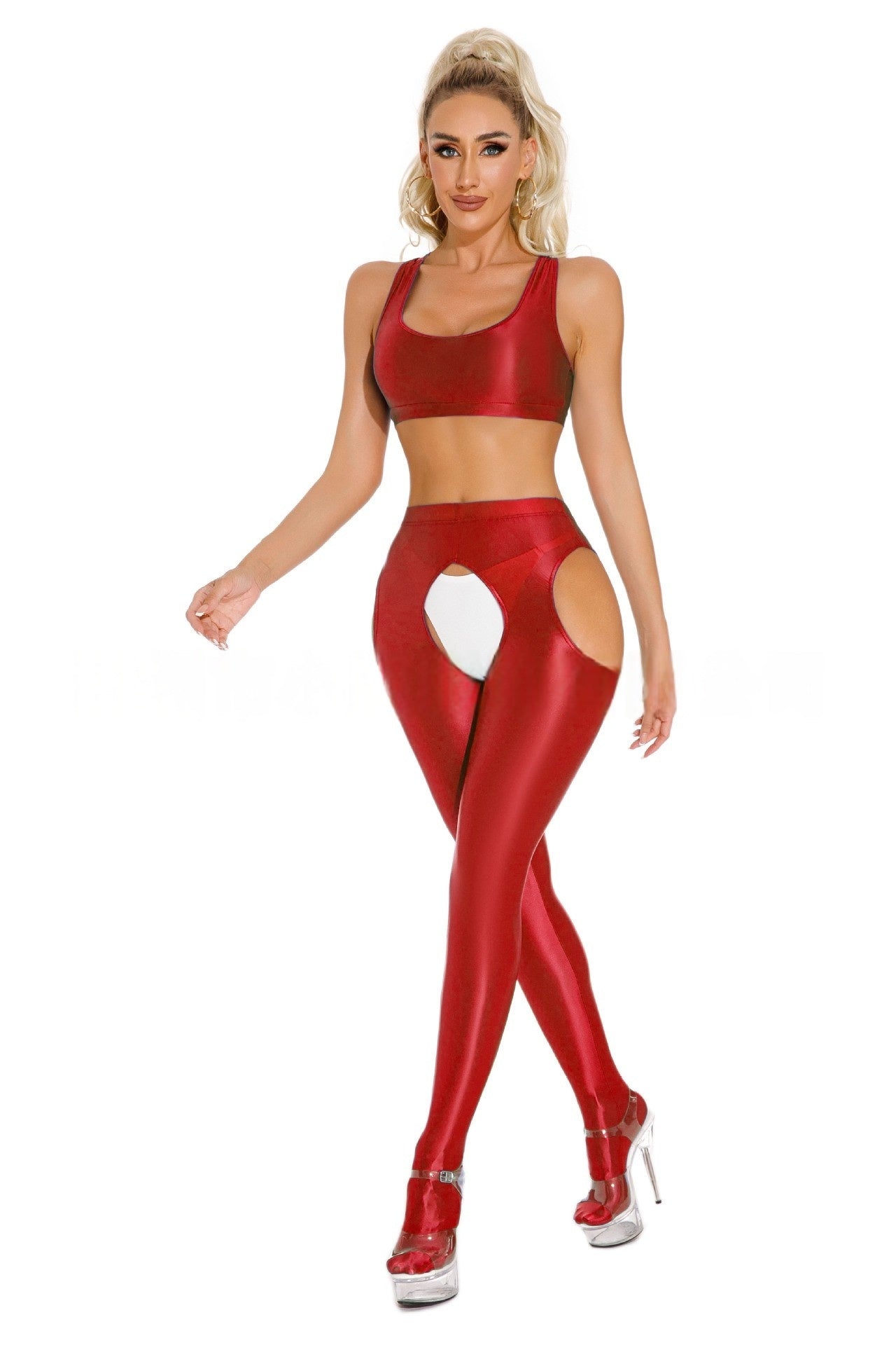 Satin Touch Sexy Crotchless Tights