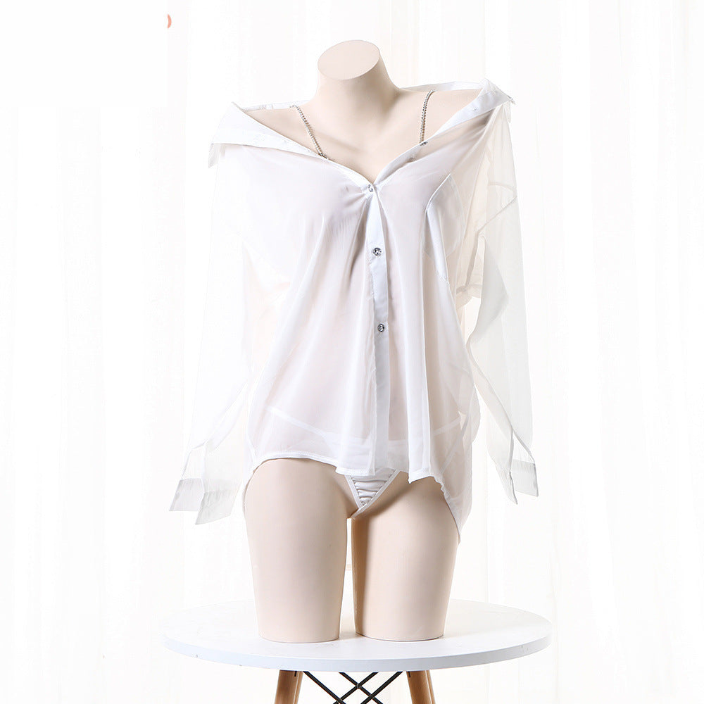 See Through Blouse Sexy Boyfriend Shirt Costume Cosplay Lingerie Women