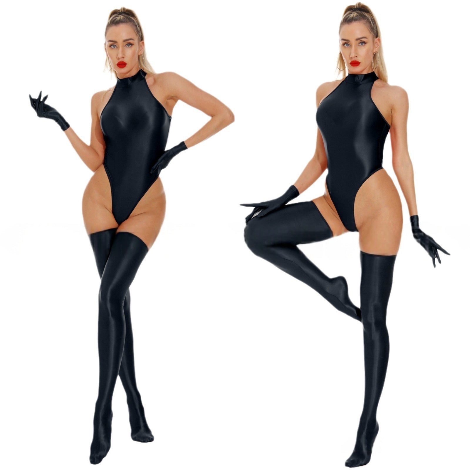 Turtle Neck Oil Shiny Sexy Bodysuit