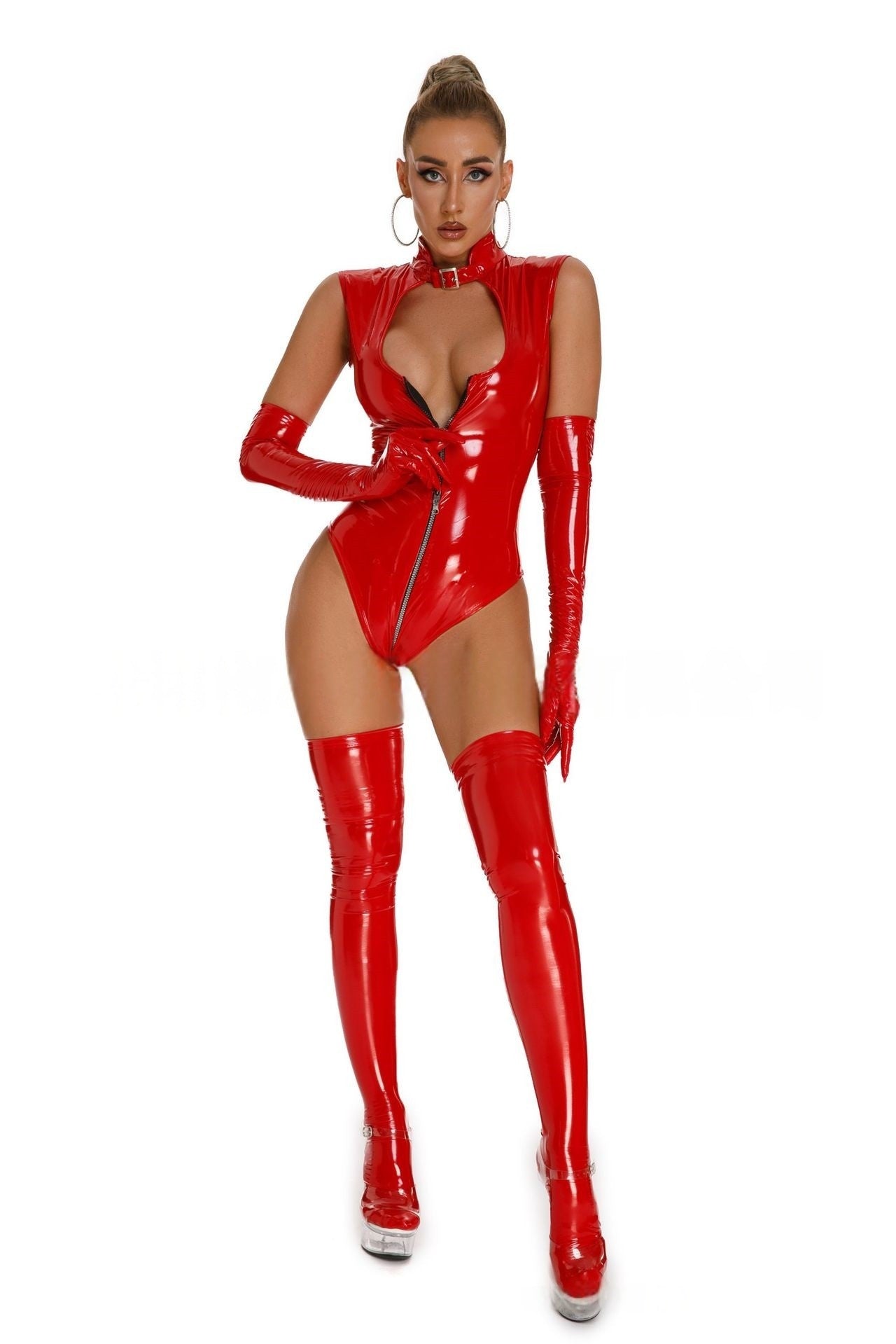 Vinyl Zip Up Bodysuit Zipper