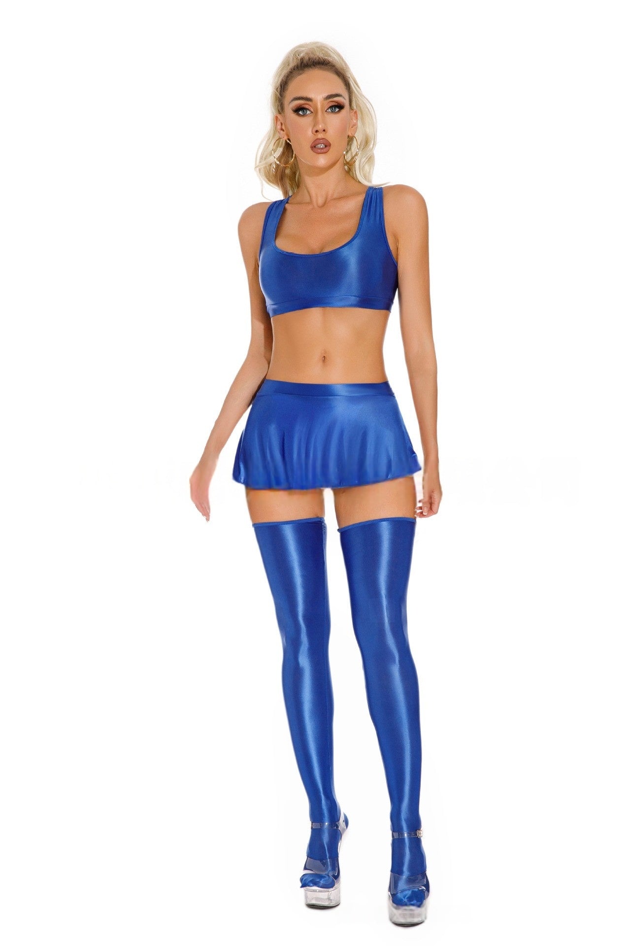 Oil Shiny Sexy Skirt Set Cheerleader