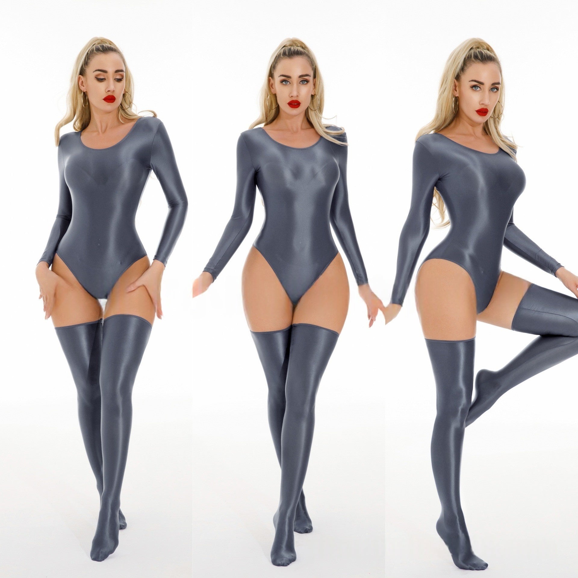 Long-Sleeved Oil Shiny Sexy Bodysuit