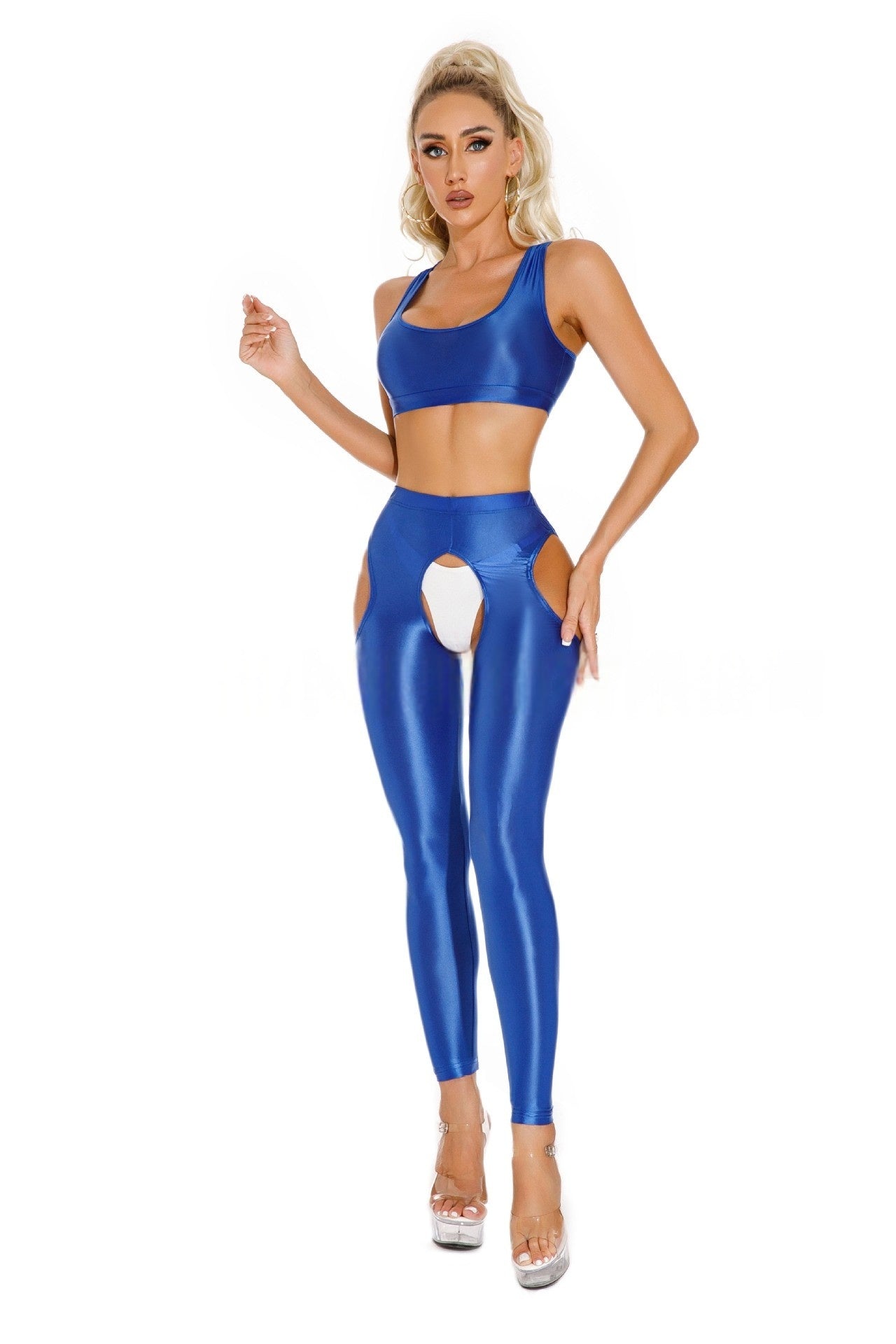 Oil Shiny Sexy Crotchless Leggings