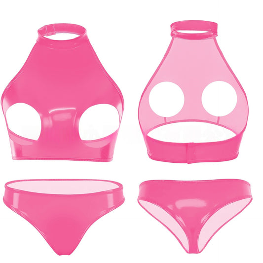 Turtleneck Latex Lingerie Women Peekaboo