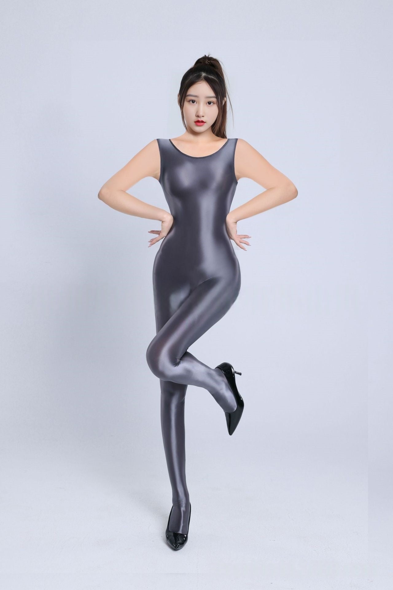 Sleeveless Oil Shiny Bodystocking