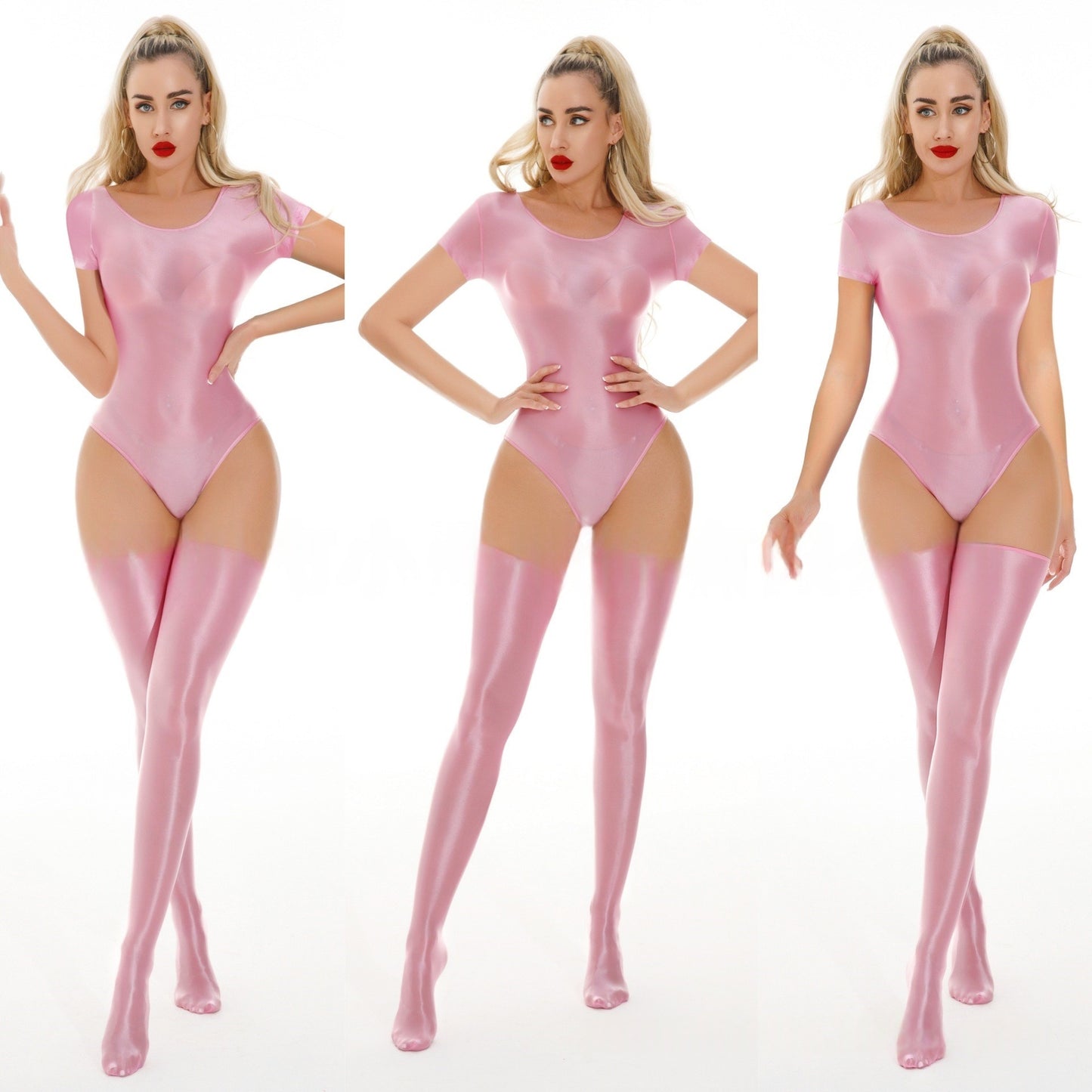 Short-Sleeved Oil Shiny Sexy Bodysuit