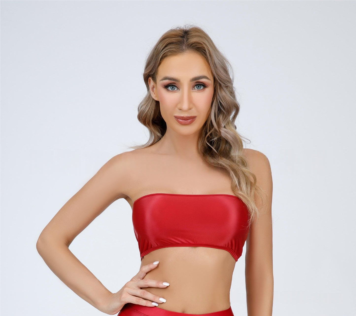 Oil Shiny Sexy Bra Strapless