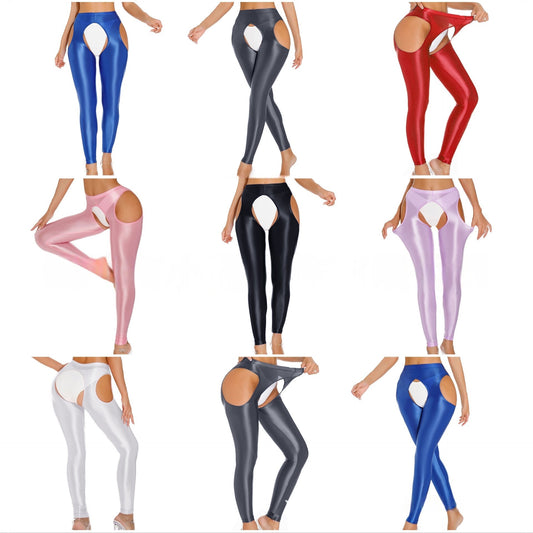 Oil Shiny Sexy Crotchless Leggings