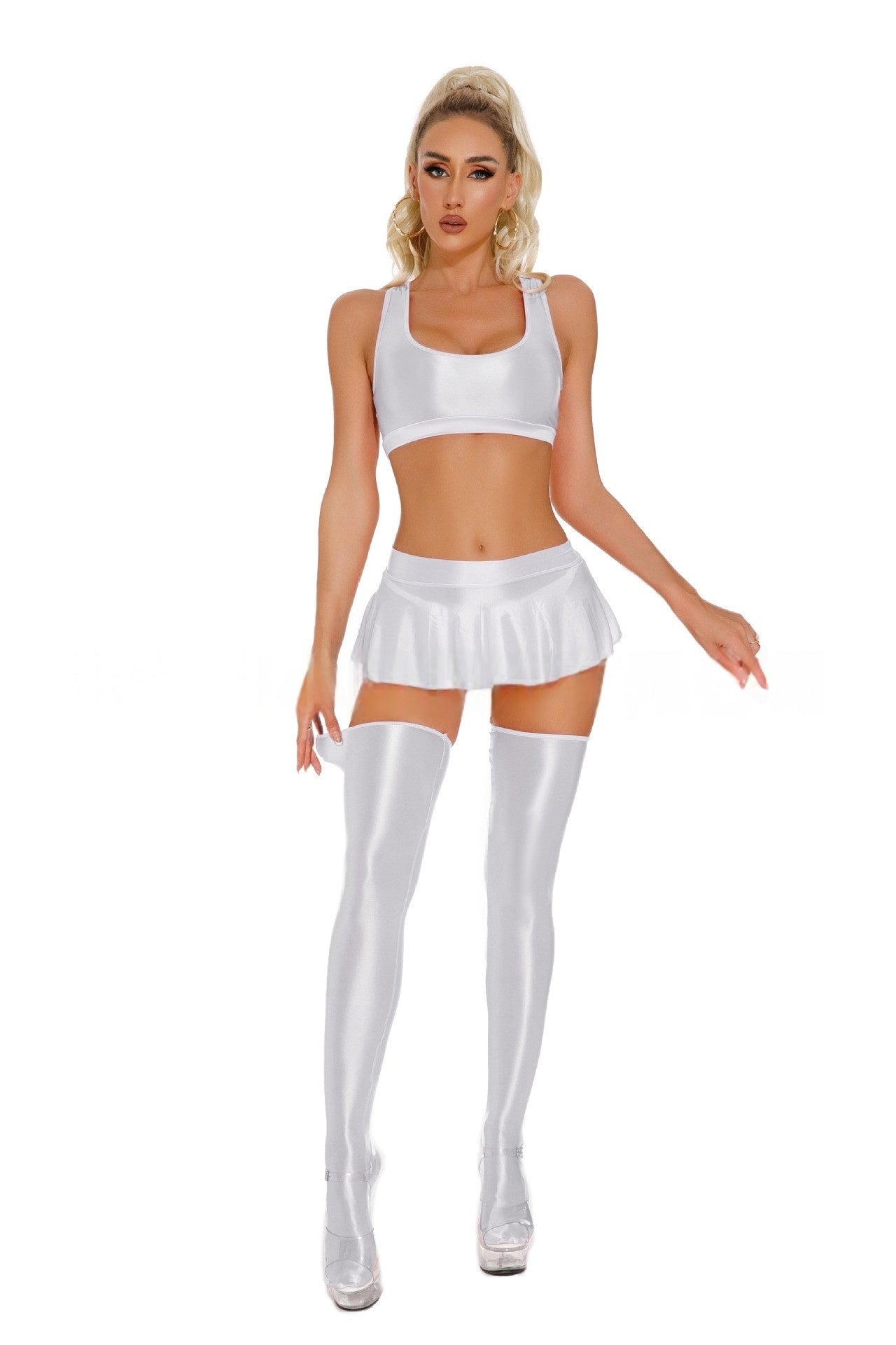 Oil Shiny Sexy Skirt Set Cheerleader
