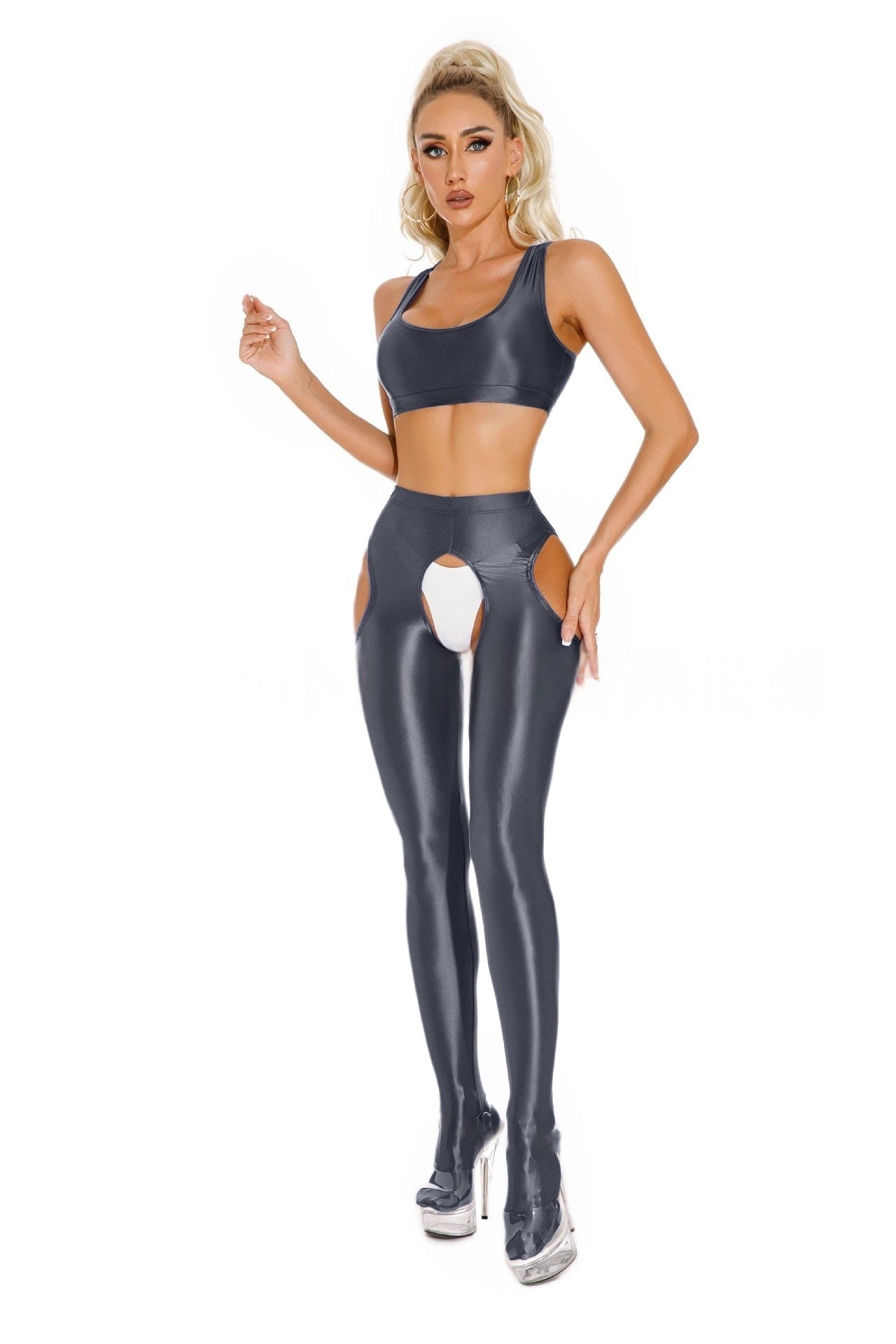 Satin Touch Sexy Crotchless Tights