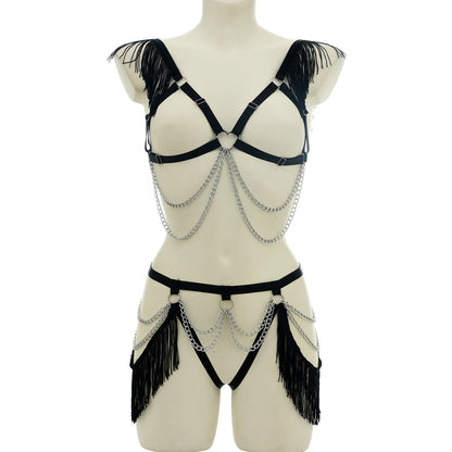 Chubby Sexy Black Lingerie Set White Sexy Harness Lingerie Sex Bra Panties